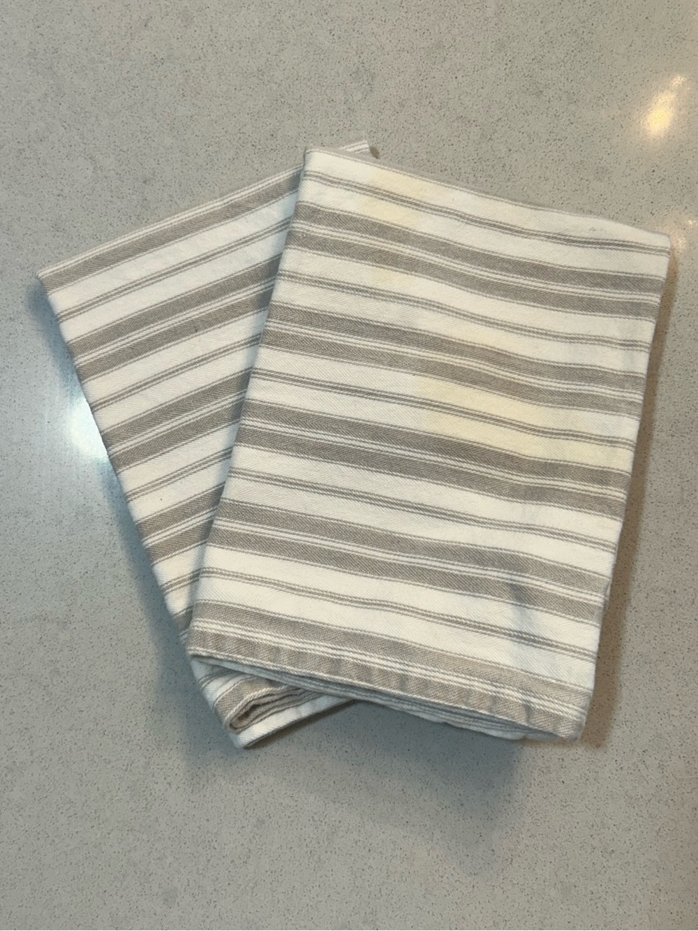 Striped Cotton Kitchen Tea Towels - White & Gray